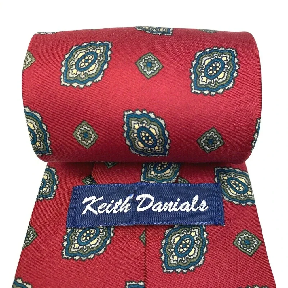 Keith Danials Tie Red 100% Silk Imported Fabric Woven Mens Necktie Made in USA